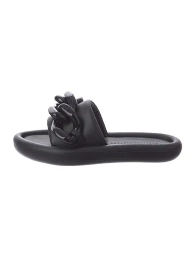 Pre-owned Stella Mccartney Vegan Leather Chain-link Accents Slides In Black