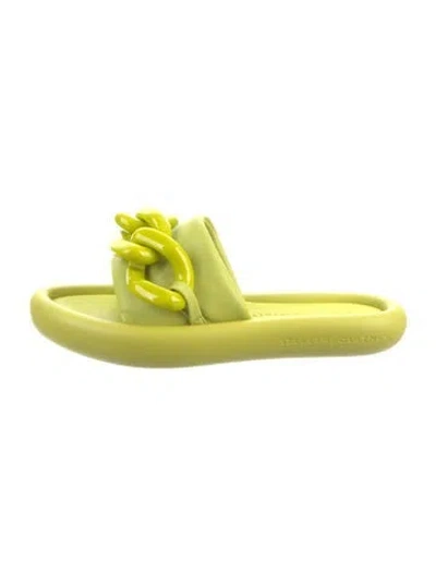 Pre-owned Stella Mccartney Vegan Leather Chain-link Accents Slides In Green