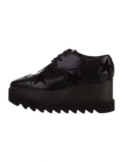 Pre-owned Stella Mccartney Vegan Leather Embroidered Accent Wedge Sneakers In Black