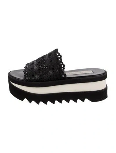 Pre-owned Stella Mccartney Vegan Leather Eyelet Trim Slides In Black