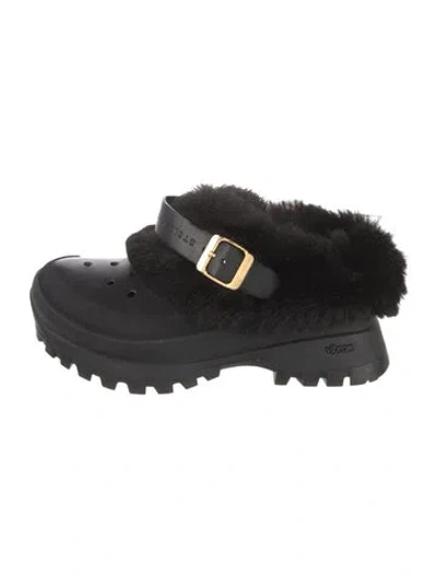 Pre-owned Stella Mccartney Vegan Leather Faux Fur Trim Flats In Black
