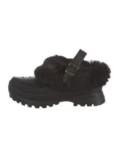 Pre-owned Stella Mccartney Vegan Leather Faux Fur Trim Slingback Flats In Black