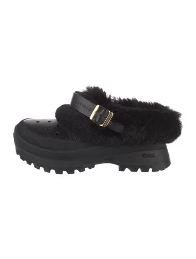 Pre-owned Stella Mccartney Vegan Leather Faux Fur Trim Slingback Flats In Black
