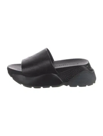 Pre-owned Stella Mccartney Vegan Leather Slides In Black
