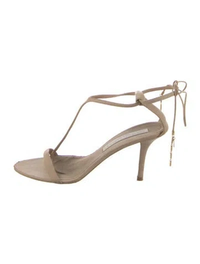 Pre-owned Stella Mccartney Vegan Leather T-strap Sandals In Neutral