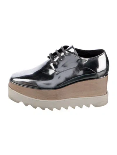 Pre-owned Stella Mccartney Vegan Patent Leather Colorblock Pattern Mules In Blue