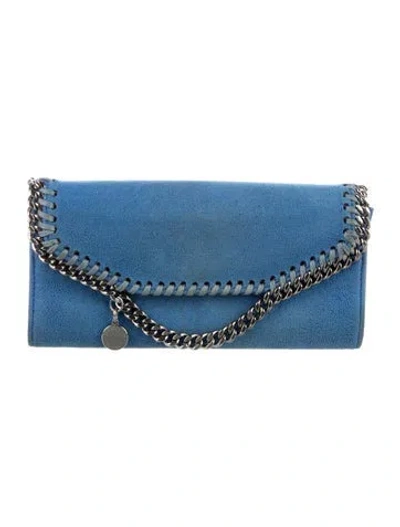 Pre-owned Stella Mccartney Vegan Suede Continental Wallet In Blue
