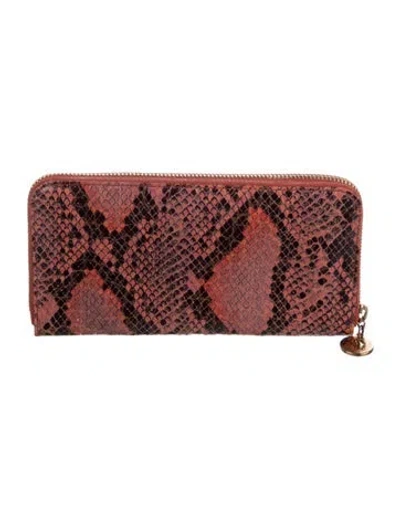Pre-owned Stella Mccartney Vegetarian Leather Animal Print Continental Wallet In Red