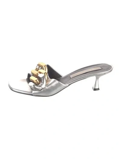Pre-owned Stella Mccartney Vegetarian Leather Chain-link Accents Slides In Silver