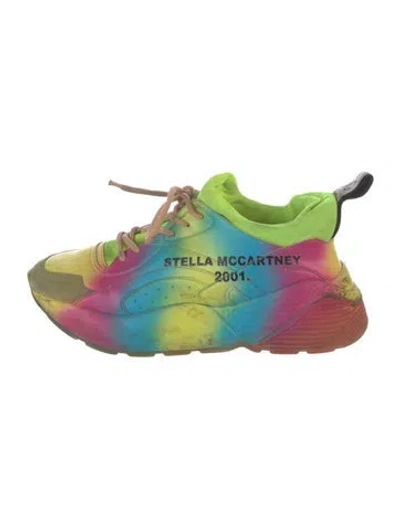 Pre-owned Stella Mccartney Vegetarian Leather Colorblock Pattern Chunky Sneakers In Green