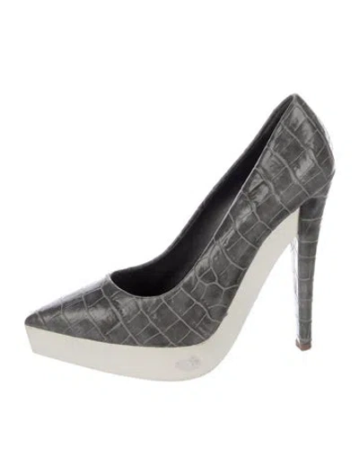 Pre-owned Stella Mccartney Vegetarian Leather Colorblock Pattern Pumps In Gray