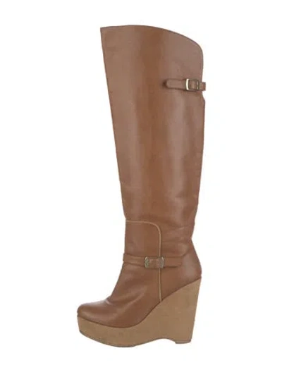 Pre-owned Stella Mccartney Vegetarian Leather Cutout Accent Rain Boots In Brown