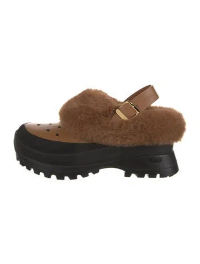 Pre-owned Stella Mccartney Vegetarian Leather Faux Fur Trim Boots In Brown