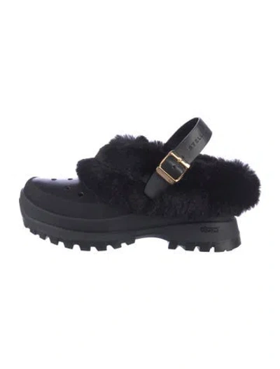 Pre-owned Stella Mccartney Vegetarian Leather Fur Trim Flats In Black