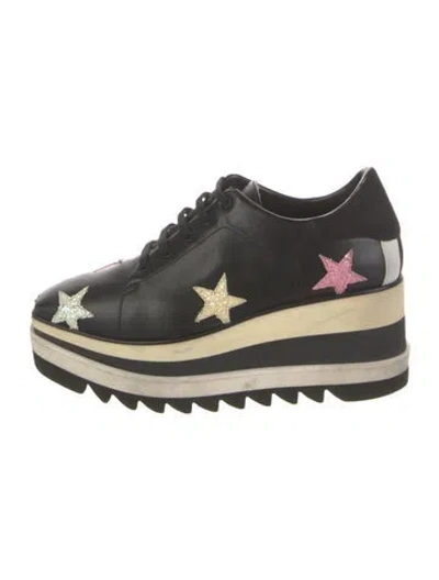 Pre-owned Stella Mccartney Vegetarian Leather Glitter Accents Wedge Sneakers In Black