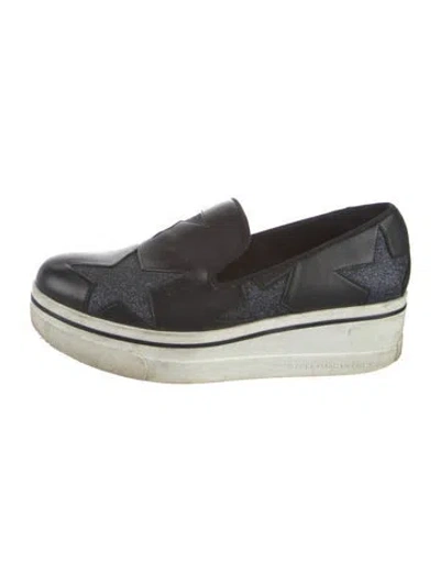Pre-owned Stella Mccartney Vegetarian Leather Glitter Accents Wedge Sneakers In Black