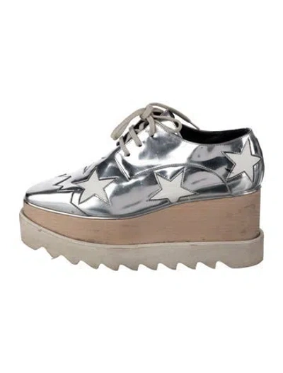 Pre-owned Stella Mccartney Vegetarian Leather Graphic Print Chunky Sneakers In Silver