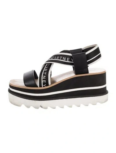 Pre-owned Stella Mccartney Vegetarian Leather Graphic Print Sandals In Black