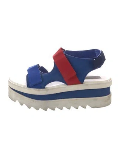 Pre-owned Stella Mccartney Vegetarian Leather Grosgrain Trim Espadrilles In Blue