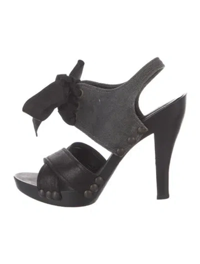 Pre-owned Stella Mccartney Vegetarian Leather Grosgrain Trim Sandals In Black/grey