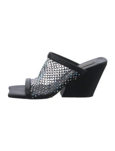 Pre-owned Stella Mccartney Vegetarian Leather Patterned Slides In Black/silver