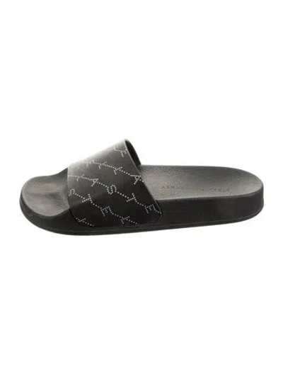 Pre-owned Stella Mccartney Vegetarian Leather Printed Slides In Black