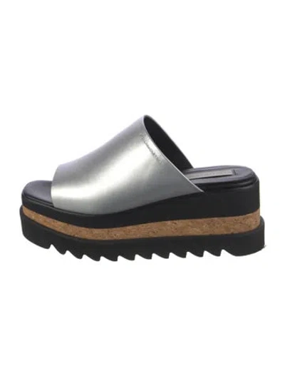 Pre-owned Stella Mccartney Vegetarian Leather Slides In Silver