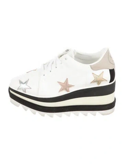Pre-owned Stella Mccartney Vegetarian Leather Striped Wedge Sneakers In White