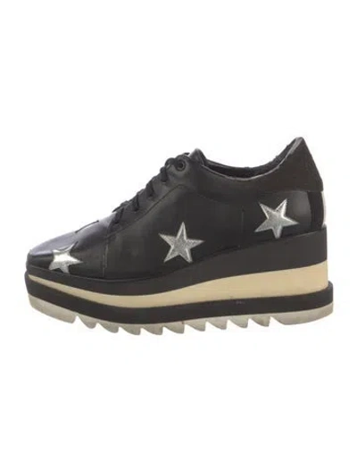 Pre-owned Stella Mccartney Vegetarian Leather Wedge Sneakers In Black