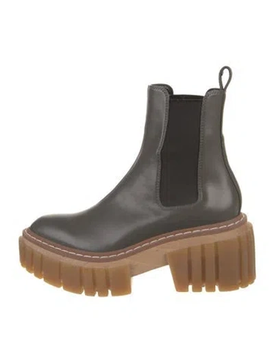 Pre-owned Stella Mccartney Vegetarian Leather Whipstitch Trim Chelsea Boots In Green