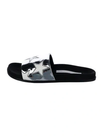 Pre-owned Stella Mccartney Vegetarian Patent Leather Graphic Print Slides In Black