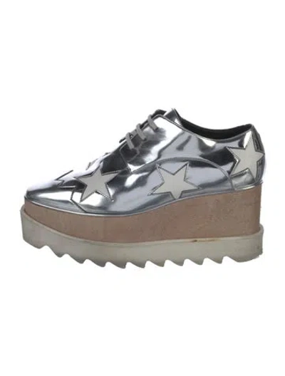 Pre-owned Stella Mccartney Vegetarian Patent Leather Printed Wedge Sneakers In Blue