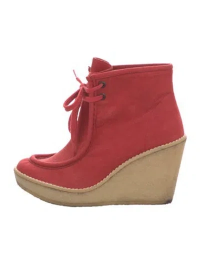 Pre-owned Stella Mccartney Vegetarian Suede Lace-up Boots In Red