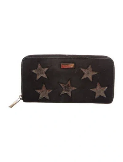 Pre-owned Stella Mccartney Vegetarian Suede Patterned Continental Wallet In Black