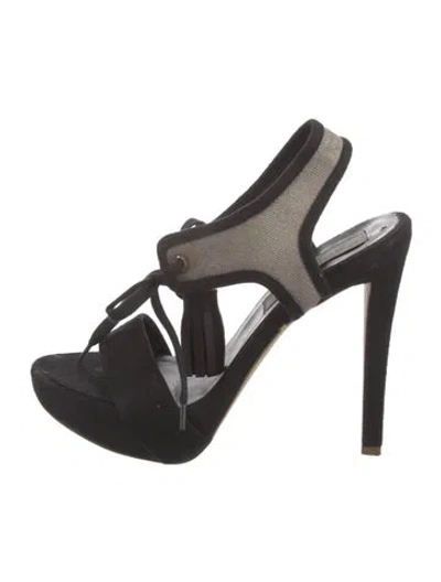 Pre-owned Stella Mccartney Vegetarian Suede Slingback Sandals In Black