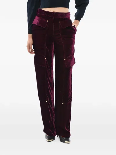 Stella Mccartney Velour Cargo Pants In Burgundy