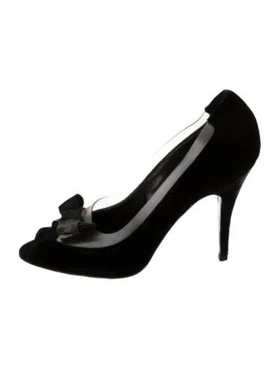 Pre-owned Stella Mccartney Velvet Bow Accents Pumps In Black