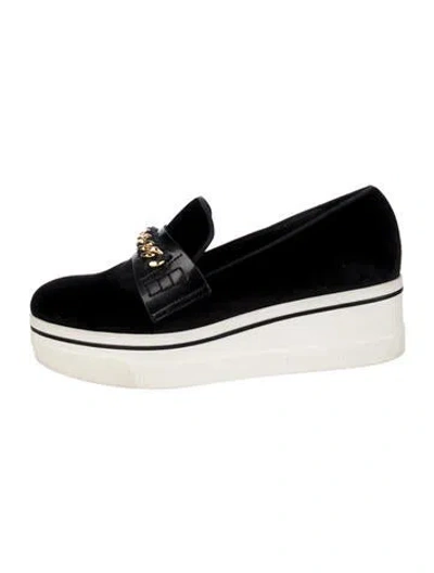 Pre-owned Stella Mccartney Velvet Chain-link Accents Loafers In Black