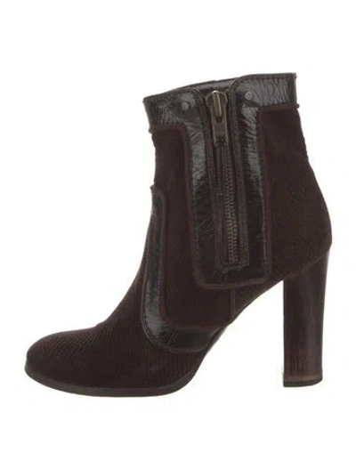 Pre-owned Stella Mccartney Velvet Leather Trim Embellishment Chelsea Boots In Brown