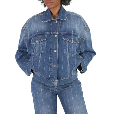 Stella Mccartney Vintage Dark Diamante Striped Hotfix Oversized Denim Jacket
