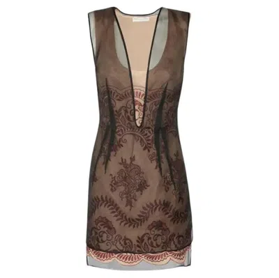 Pre-owned Stella Mccartney Vintage  Embroidered Organza Mini Dress With Sheer Black Overlay