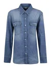 Stella Mccartney Organic Cotton Shirt With Logo Patch In Blue