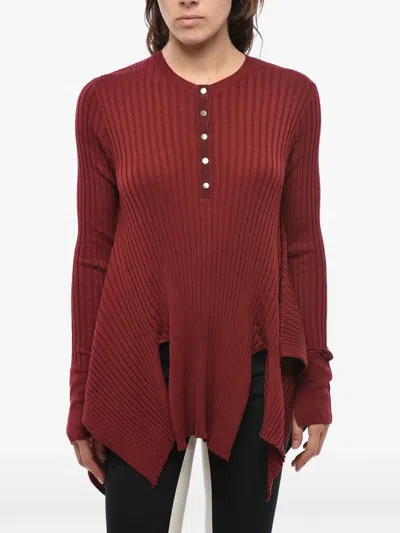 Stella Mccartney Virgin Wool And Silk Ribbed Crewneck Sweater With Gold Buttons In Brown