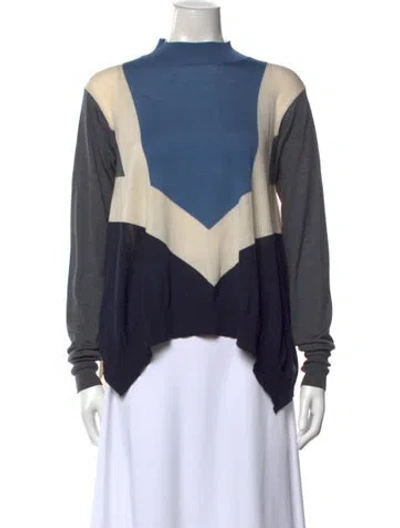 Pre-owned Stella Mccartney Virgin Wool Colorblock Pattern Top In Blue