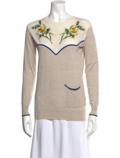 Pre-owned Stella Mccartney Virgin Wool Floral Print Top In Neutrals