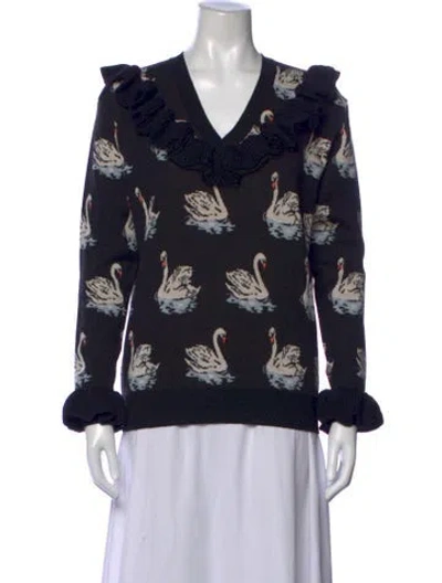 Pre-owned Stella Mccartney Virgin Wool Graphic Print Sweater In Black