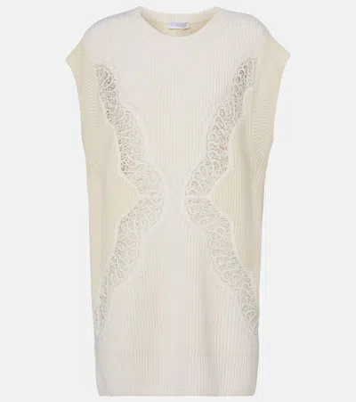 Stella Mccartney Virgin Wool Lace Sweater Vest In Neutral