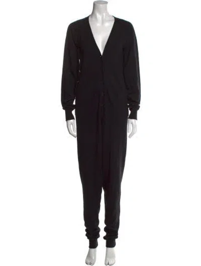 Pre-owned Stella Mccartney Virgin Wool Plunge Neckline Jumpsuit In Black