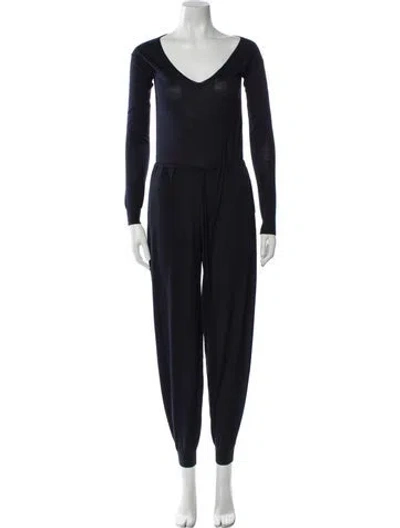 Pre-owned Stella Mccartney Virgin Wool V-neck Jumpsuit In Blue