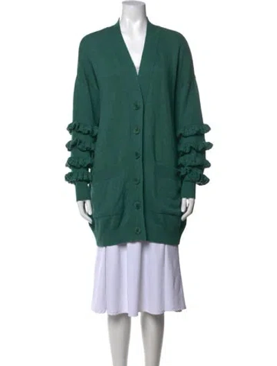 Pre-owned Stella Mccartney Virgin Wool V-neck Sweater In Green
